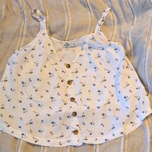 Hollister White and Blue Floral Women's Top